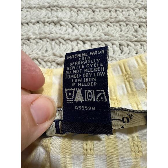 Denim & Co Button Up Shirt Butter Yellow White Plaid Womens Sz Medium Ruffle Hem - Picture 7 of 7